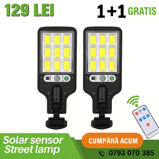 👉🏻 SET 2 Lămpi Solare cu Senzor Mișcare, 108 COB, IP44 – 1+1 Gratis 🎁